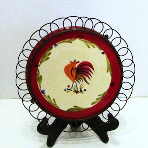 Avon Rooster Trivet, Avon Rooster Trivet Ceramic with Metal Frame, Rooster Plate, Farmhouse Ceramic Rooster Plate Decor, Rooster Wall Decor