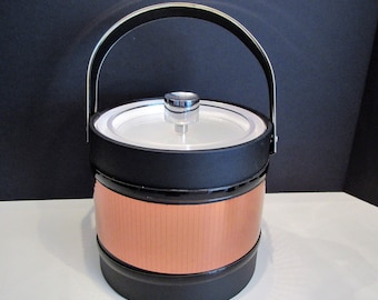 Mid Century Kraftware Ice Bucket: Black and Copper Barware