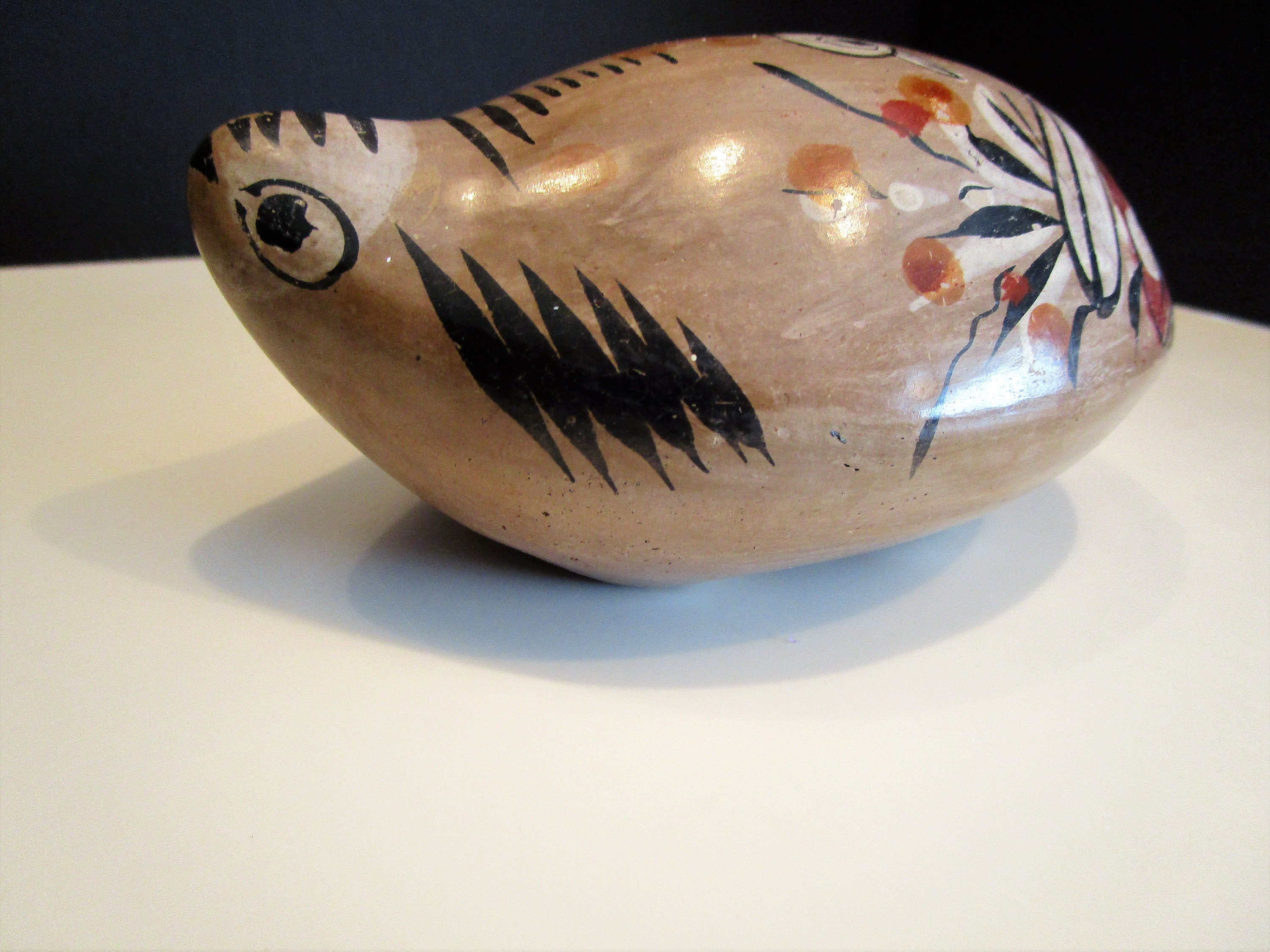 置物 メキシコ製 トナラ焼 陶芸品 手描き 漆塗 鳩 陶器 オブジェ