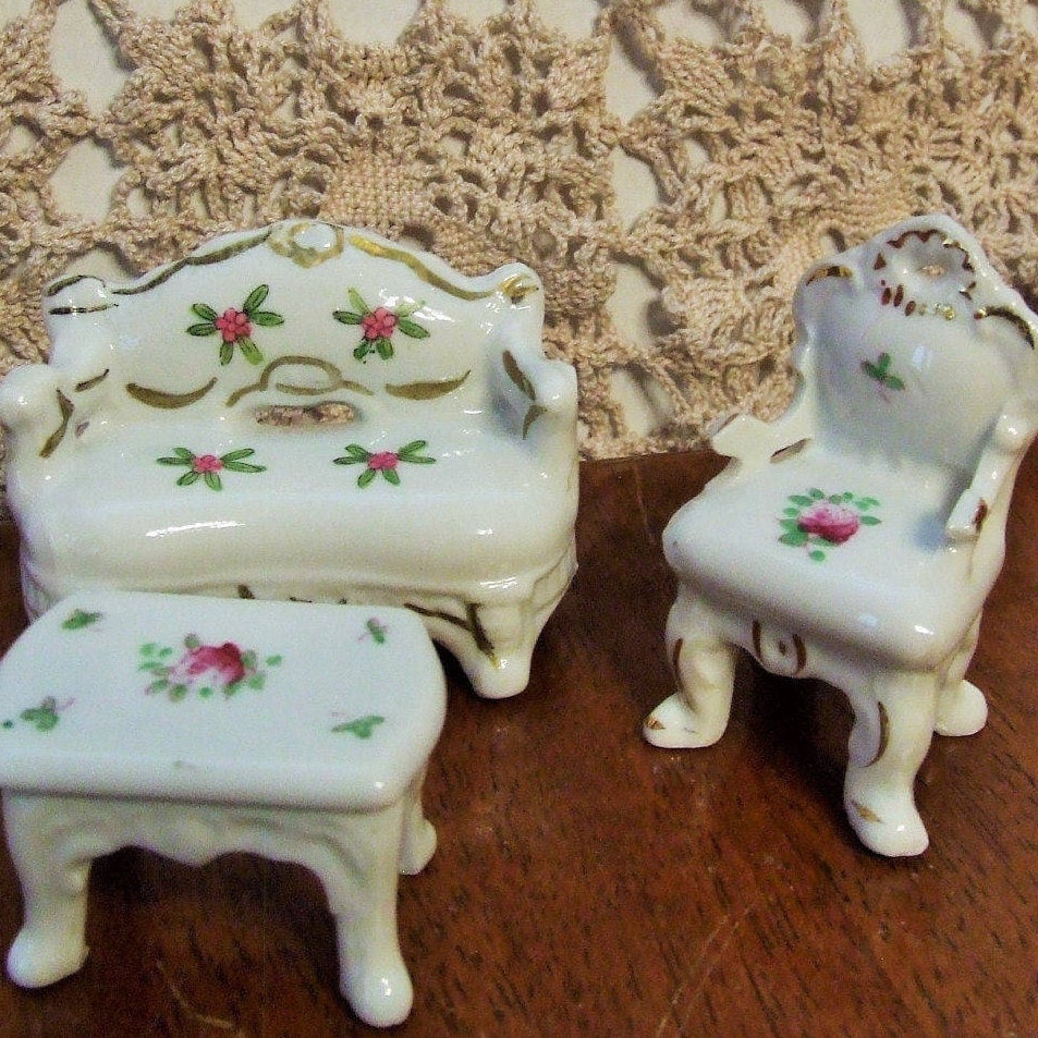Vintage Dollhouse Furniture 3 Pieces of Porcelain Doll House Etsy