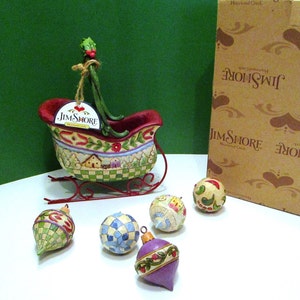 Jim Shore Christmas Sleigh with Ornaments: Heartwood Creek 2007 Resin Figurine
