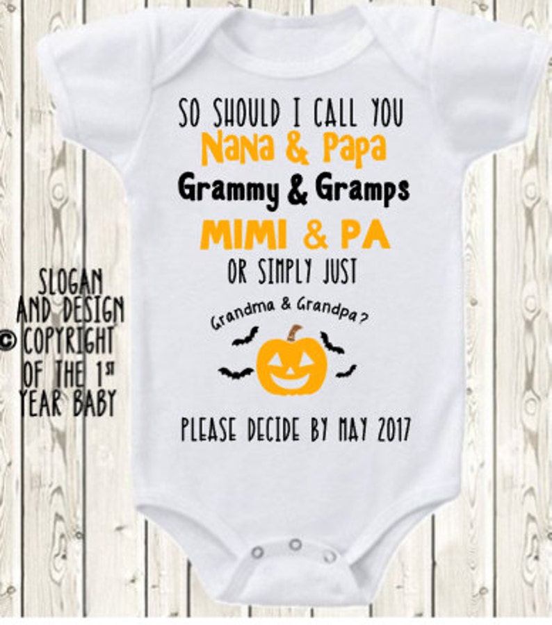 Halloween Pregnancy Announcement Idea Grandparents Announcement Onesie \u00ae Brand Bodysuit Grandma grandpa pregnancy reveal Halloween reveal
