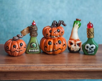 Ensemble de décoration d'Halloween pour maison de poupée à l'échelle 1:12, accessoires de sorcière miniatures, sorcier miniature, maison de poupée sorcière 1/12, mini mystique