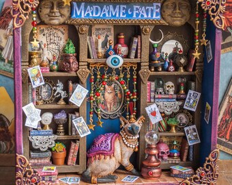 Madame Fate Fortune Teller Room Box: Gothic Siamese Cat Diorama