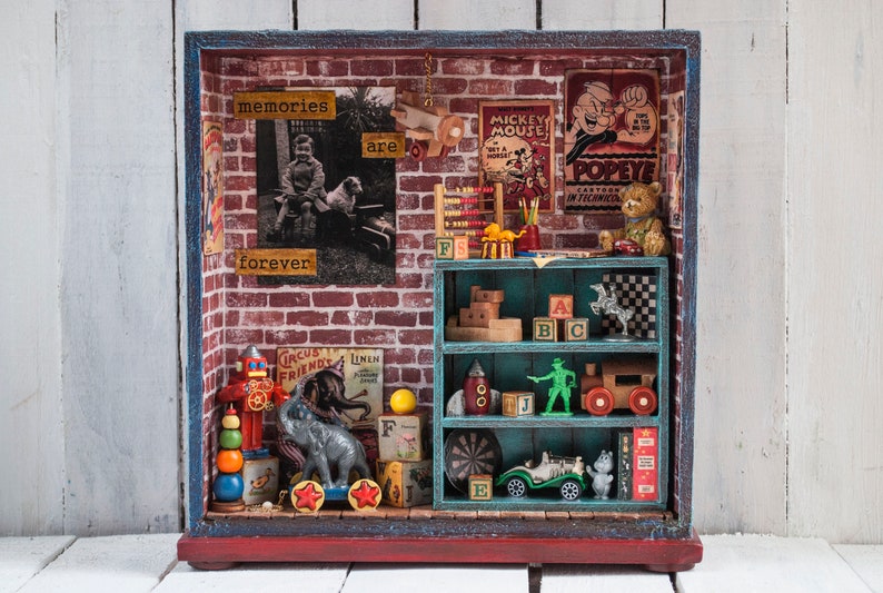 Vintage mixed media shadow box diorama altered art box Etsy