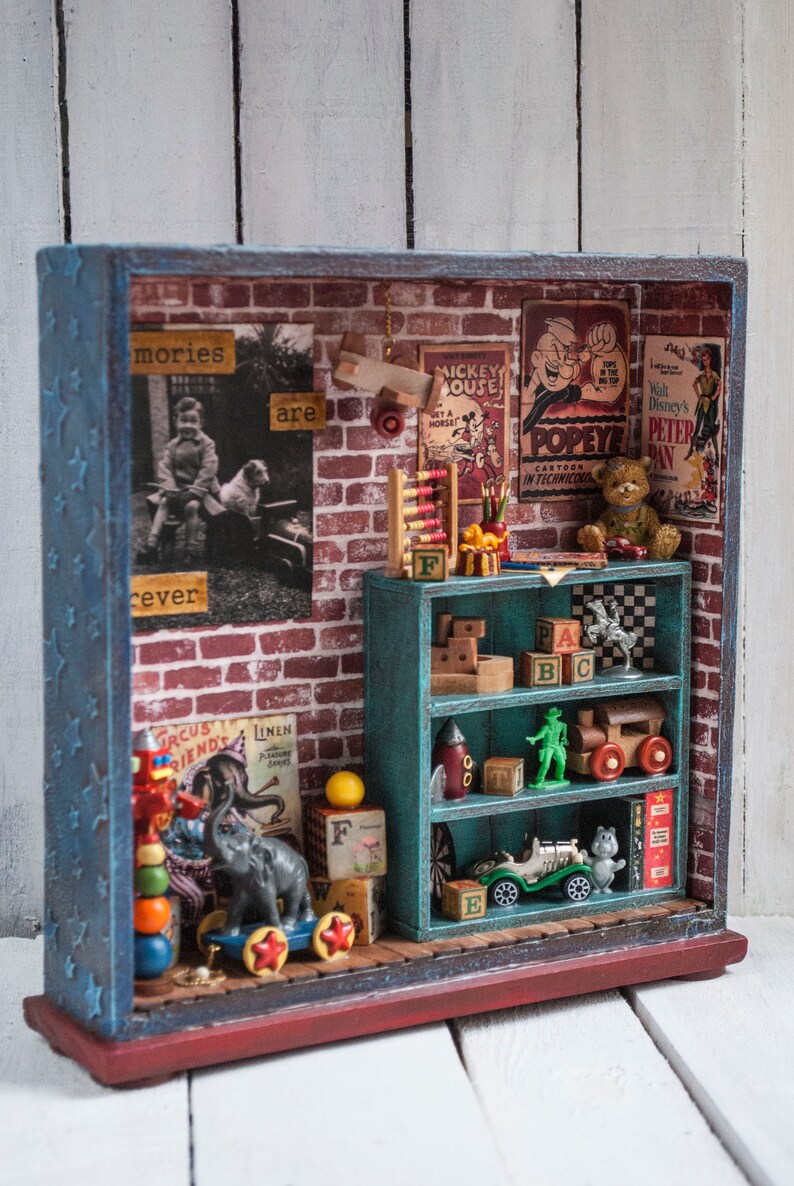 Vintage mixed media shadow box diorama altered art box Etsy