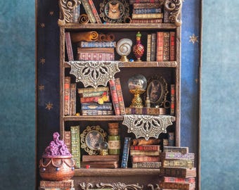 Miniatuurdioramabibliotheek, Shadowbox Art, Book Nook Diorama
