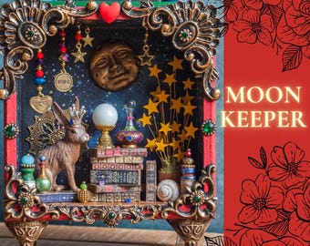 Hare and Moon Shadow Box Diorama: miniatuurmontagekunst