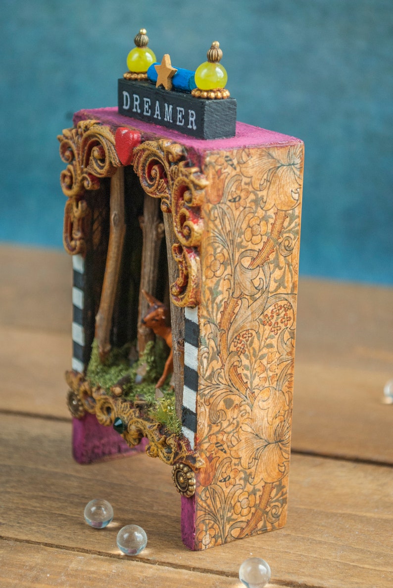 Vintage Miniature Shadow Box Art With Fawn and Woods Vintage Etsy