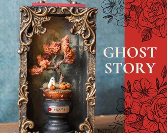 Wandhangend spookdiorama: gotisch cottagecore-halloweendecor