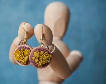 Succulente oorbellen: polymeerklei bloempot, roestvrij staal
