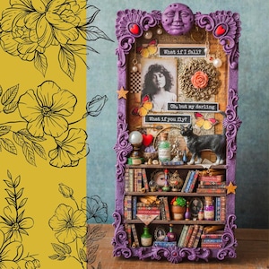 Wall Hanging Diorama, Altered Art Box, Shadow Box Art, Assemblage Art Shadowbox, Wooden Library Diorama, Diorama Art