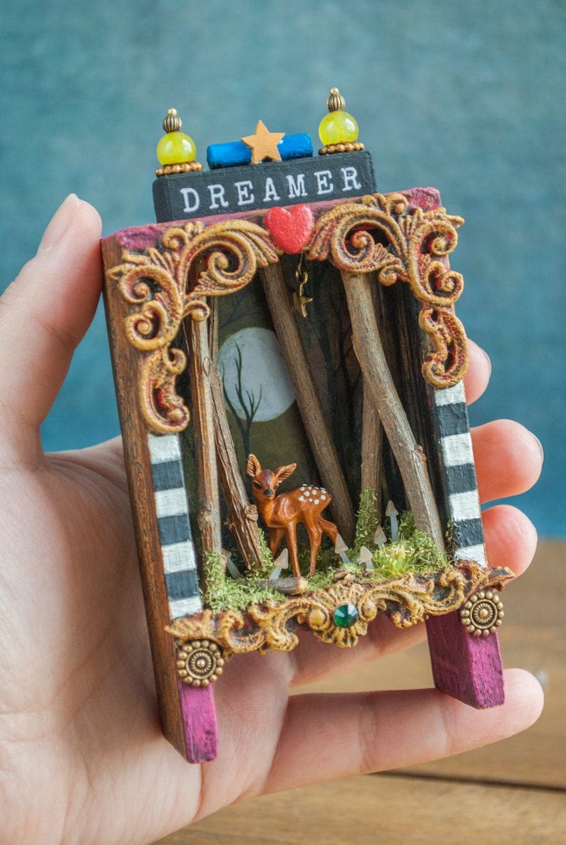 Vintage Miniature Shadow Box Art With Fawn and Woods Vintage Etsy