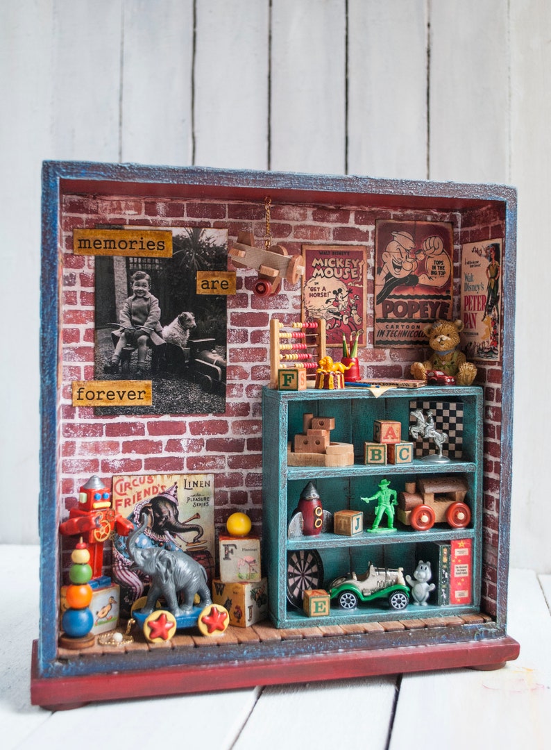 Vintage mixed media shadow box diorama altered art box Etsy