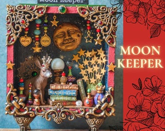 Hare and Moon Shadow Box Diorama: miniatuurmontagekunst