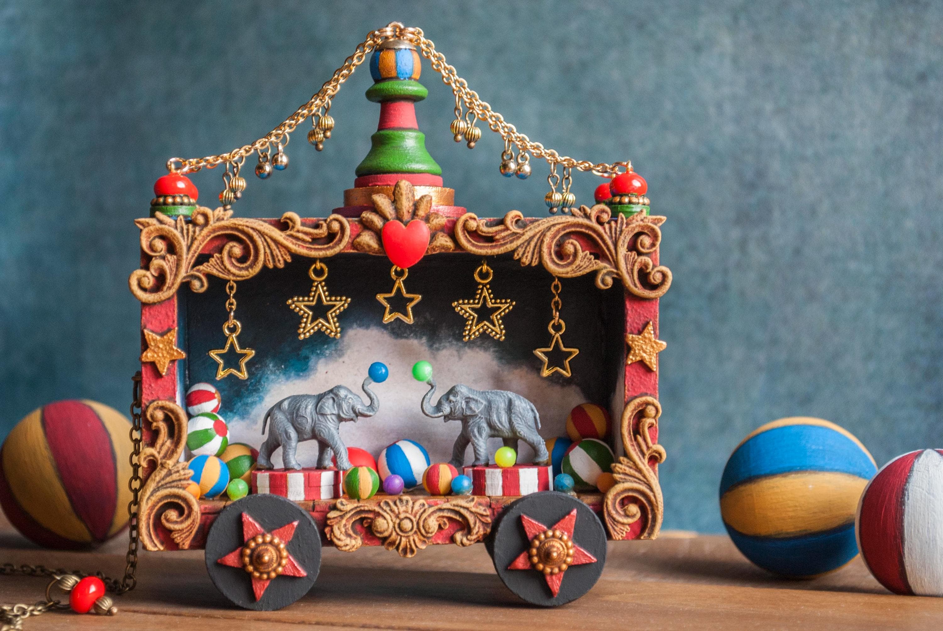 Vintage Circus Diorama, Shadow Box Art, Miniature Circus, Puppet Theater Diorama, Circus Shadow Box, Toy for Blythe, Assemblage Art