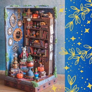 Miniature Potion Room, Diorama Bookshelf Insert, Dark Academia Book Nook, Wizard&#39;s Library, Magic Diorama, Dollhouse Miniatures Room Boxes