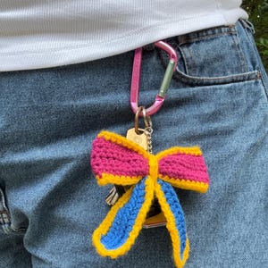 Handmade Crochet Pride Bow Keychain