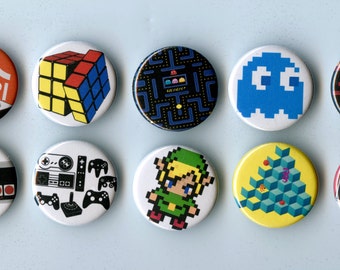 Old School Video Game Themed pinback button 10 pack
