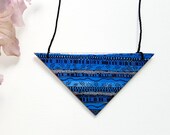 Triangle pendant necklace - quot Blue Waves quot (wearable art, laser cut wood, original illustration)