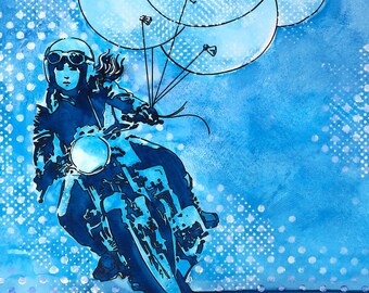 Feeling Blue - Retro Cafe Racer indigo denim (13x19in)