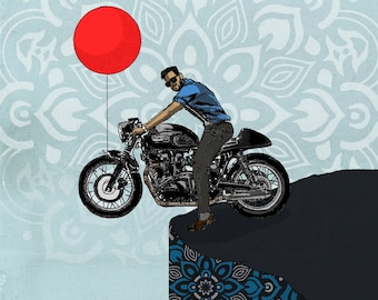 Forward - Triumph Bonneville Thruxton cafe racer (13x19in)