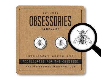Orecchini A Bottone In Argento Sterling A Forma Di Mosca: Gioielli Minimalisti A Forma Di Insetto - Italia - Foto 10