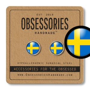Swedish Flag Swedish Earrings Stud Earrings Post Swedish Jewelry Swedish Gift Stockholm Sweden Scandinavian Scandinavia Europe Travel Pride