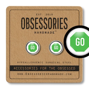 Green Go Sign Jewelry Stud Earrings Post Earrings Red Stop Sign Road Sign Street Sign Traffic Sign Driving Dont Stop Never Stop Keep Going