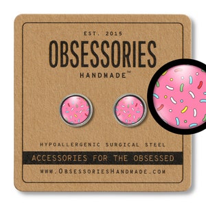 Pink Sprinkle Donut Earrings Sprinkle Cupcake Earrings Pink Donut Stud Earrings Pink Cupcake Stud Frosted Donut Jewelry Cupcake Jewelry Gift