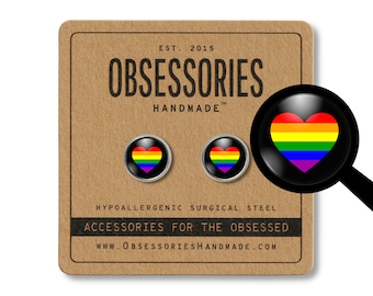 Pendientes de corazón arcoíris Pendientes arcoíris Pendientes de botón de corazón Pendientes arcoíris Joyería arcoíris LGBTQ LGBT Lesbiana Gay Bisexual Transgénero Queer