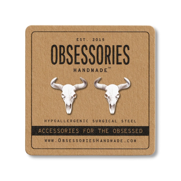 Longhorn Bull Skull Earrings Longhorn Earrings Bull Earrings Longhorn Skull Stud Earrings Steer Skull Jewelry Cow Horns Texas Longhorn Gift