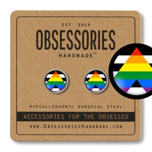 Orecchini dritti Ally Gioielli Ally Orecchini bandiera Ally Orecchini a bottone bandiera Gioielli bandiera Ally Regalo Nero Striscia bianca Bandiera arcobaleno LGBT LGBTQ