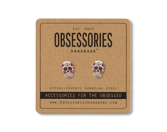 Mexican Sugar Skull Earrings Skull Stud Earrings Skull Jewelry Skull Accessories Calavera Day Of The Dead El Dia De Los Muertos Skull Gift