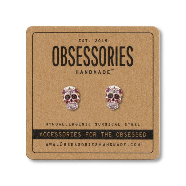 Mexican Sugar Skull Earrings Skull Stud Earrings Skull Jewelry Skull Accessories Calavera Day Of The Dead El Dia De Los Muertos Skull Gift