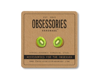Green Kiwi Stud Earrings, Tropical Fruit Jewelry, Surgical Stainless Steel Posts