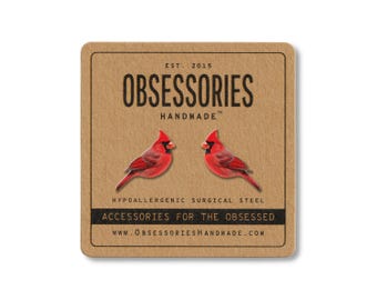 Red Cardinal Earrings Cardinal Bird Earrings Cardinal Stud Earrings Red Bird Stud Cardinal Jewelry Bird Jewelry Cardinal Gift For Bird Lover