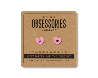 Bae Stud Earrings Small Post Earring Bae Jewelry Bae Accessories Before Anyone Else Pink Heart Love Grunge Bae Gift Valentines Day Gift Idea