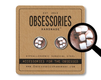 Hot Chocolate Earrings Chocolate Stud Earrings Chocolate Jewelry Chocolate Gift Hot Cocoa Jewelry Cocoa Gift Marshmallow Jewelry Winter Fall