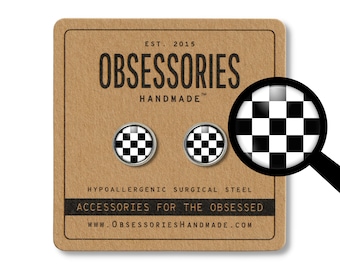 Black & White Checker Ohrringe Checker Bolzenohrringe Checker Schmuck Checker Flagge Racing Rennauto Track Checkerboard Checkers Schachbrett Ska