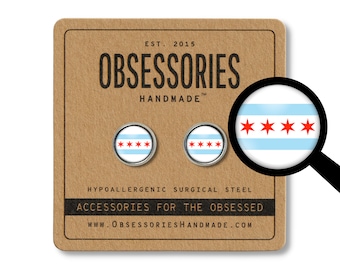 Chicago Flag Chicago Earrings Stud Earrings Chicago Jewelry Chicago Gift The Windy City Chitown Chi Town The Loop Chicago Illinois Red Stars