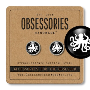 Octopus Earrings Octopus Stud Earrings Post Octopus Jewelry Octopus Gift Black & White Octopus Silhouette Tentacle Ocean Marine Sea Animal