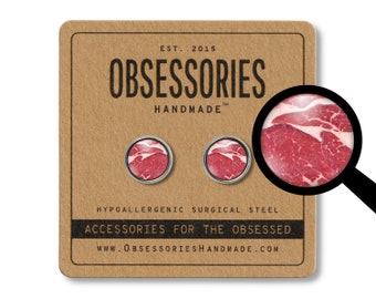 Steak Miniature Food Earrings Studs Mini Food Stud Earrings Steak Gift Meat Gift Meat Lover Gifts Butcher Gift BBQ Gifts For Her Carnivore