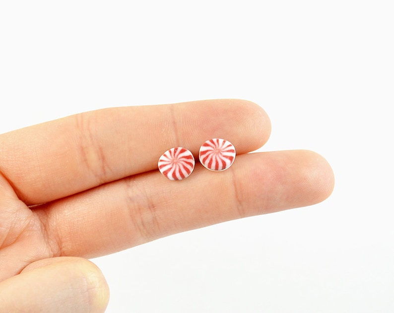 Peppermint Candy Stud Earrings Peppermint Earrings Peppermint Etsy