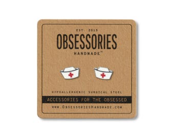 Nurse Hat Jewelry Nurse Stud Earrings Nurse Earrings Nurse Jewelry Nurse Accessories Nurse Gift RN Registered Nurse Nursing School White Red
