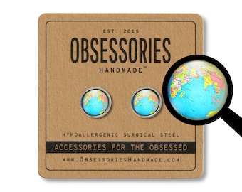 World Globe Earrings Vintage Globe Stud Earrings Globe Jewelry Globe Gift World Map Vintage Map Antique Map Planet Earth Travel Wanderlust