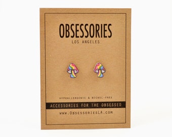 Psychedelic Mushroom Earring Stud Earring Post Rainbow Mushroom Jewelry Mushroom Accessories Shroom 70s Hippie 90s Grunge Mushroom Gift Idea