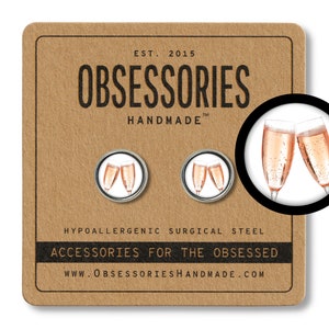 Pink Champagne Earrings Champagne Stud Earrings Champagne Jewelry Champagne Gift Champagne Glass Champagne Flute Toast Cheers New Years Eve