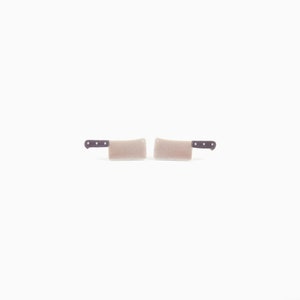 May include: Two cleavers with wooden handles and rectangular blades are displayed against a white background. The blades have a light brown color, and the handles are dark brown. The cleavers are positioned horizontally, facing opposite directions.