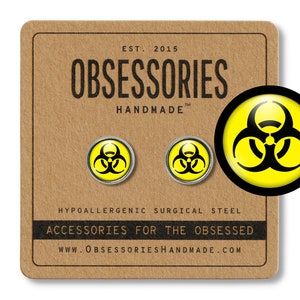 Biohazard Symbol Zombie Earrings Stud Earrings Post Zombie Jewelry Zombie Gift Bio-Hazard Bio Hazard Warning Sign Biological Virus Toxin Lab